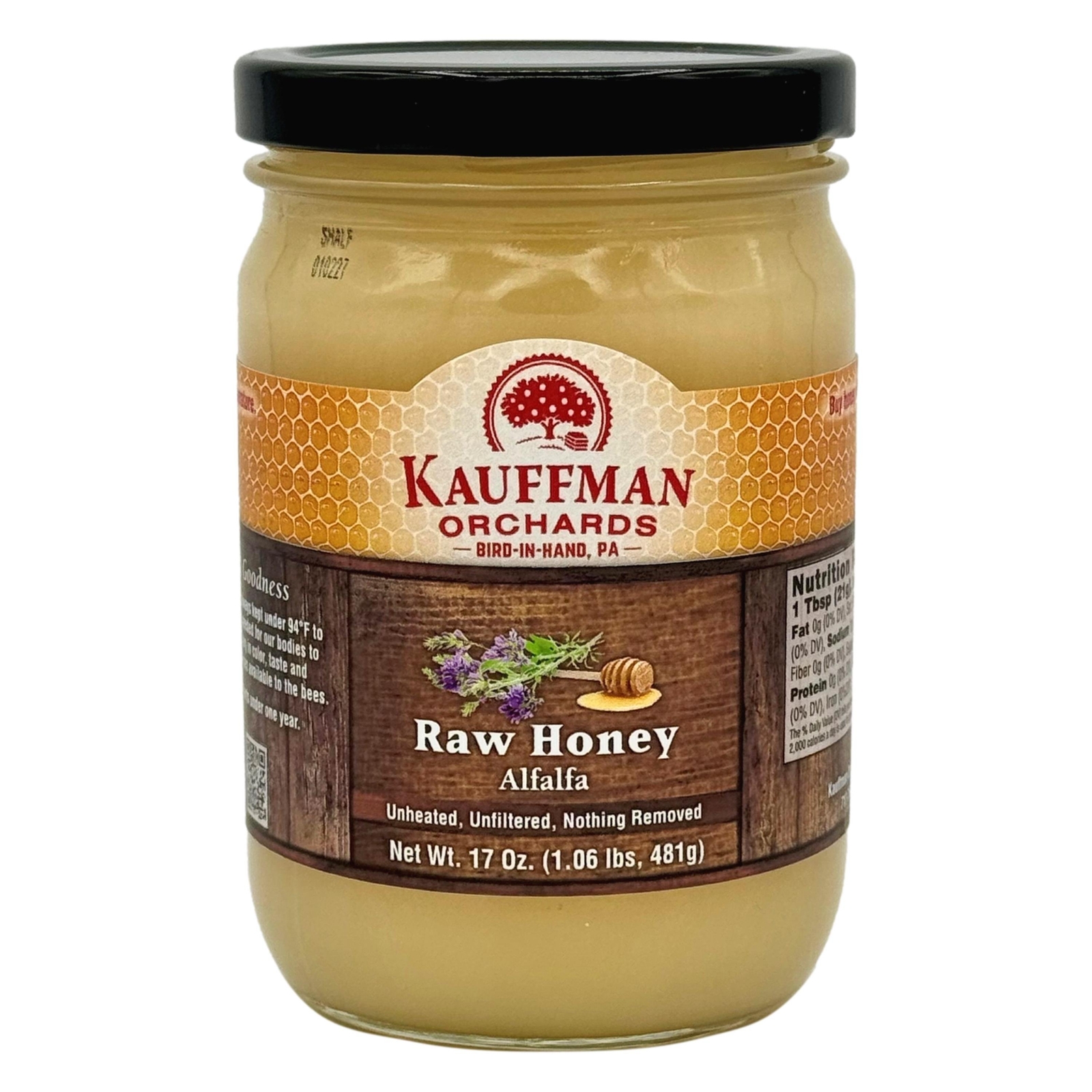 Kauffman Orchards Raw Alfalfa Honey, Unheated and Unfiltered,
