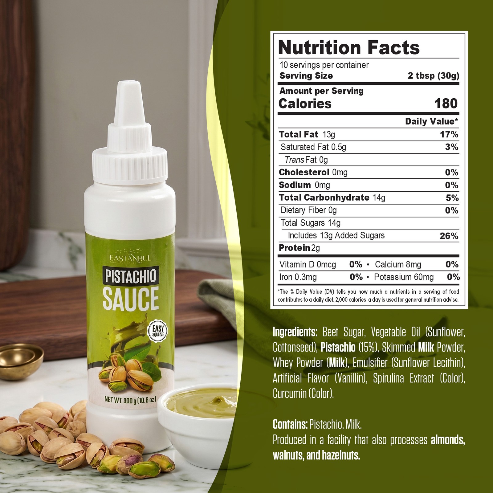 Eastanbul Pistachio Sauce, Pistachio Drizzle, Sauce for Coffee, 10.6oz