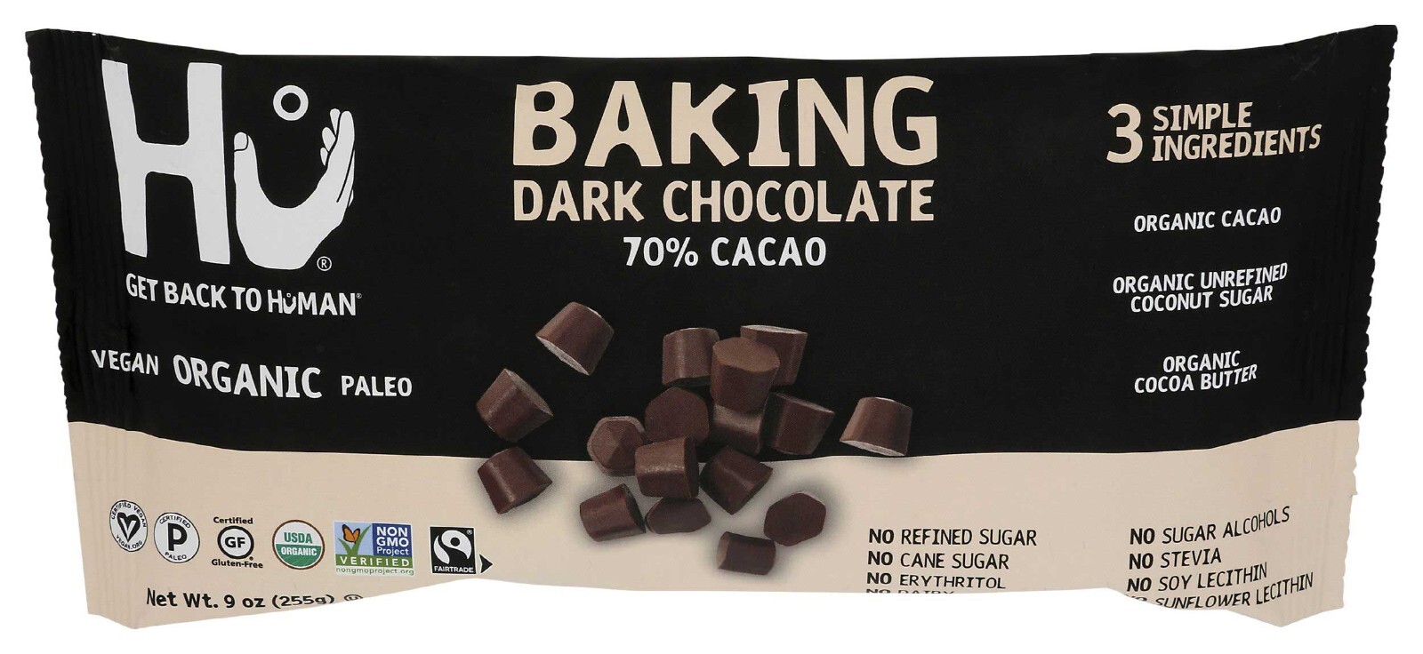 Hu Organic Dark Chocolate Baking Gems 70% Cacao With Only 3 Simple Ingredients