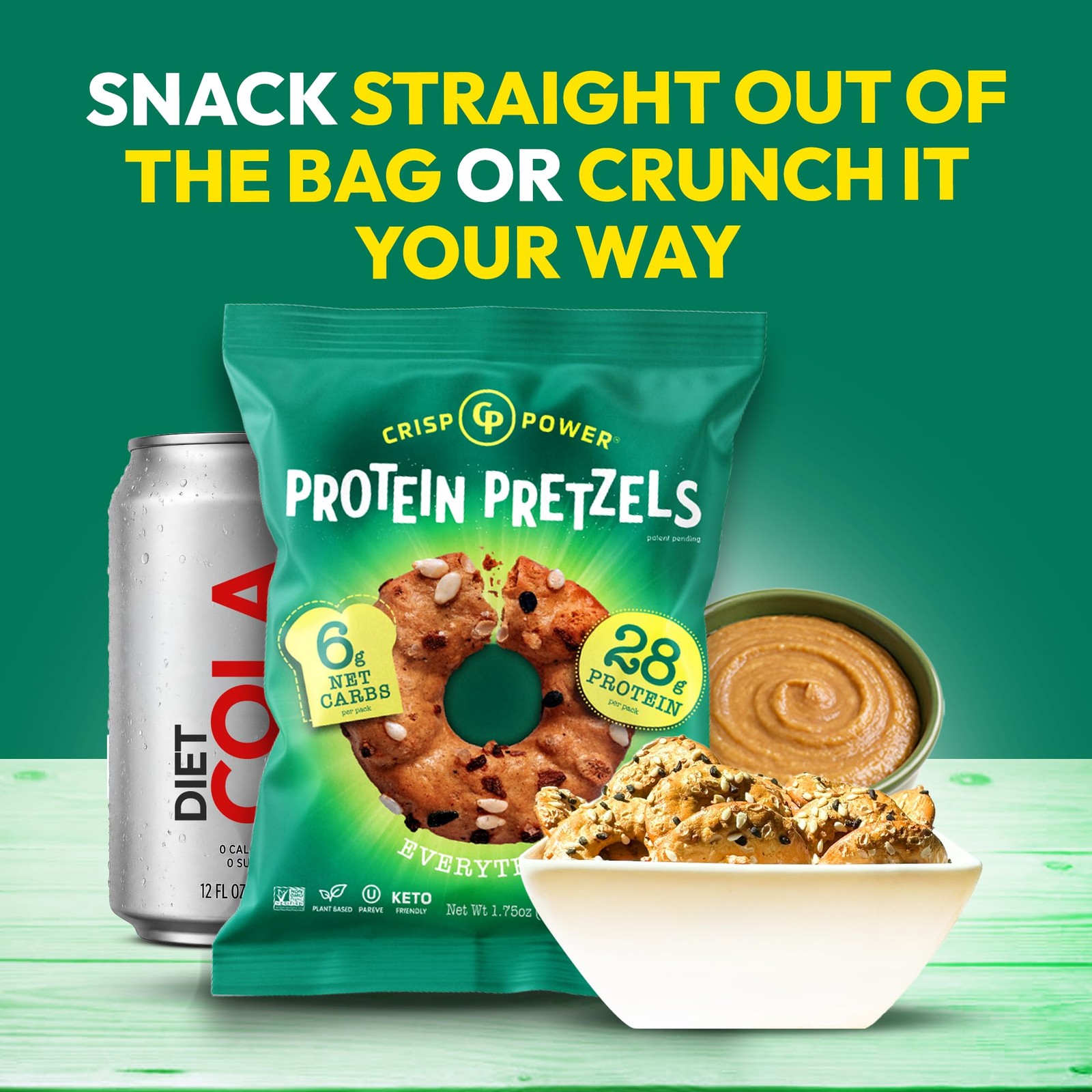 CRISP POWER Protein Pretzels, Everything, 28G Protein, 1.75 Ounce (Pack of 6)