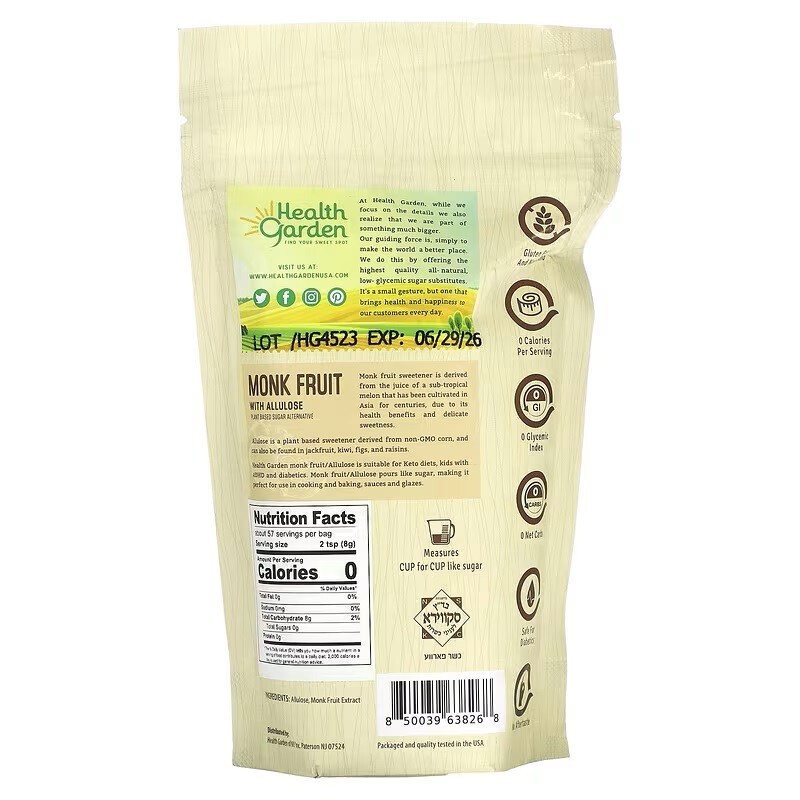 Health Garden Monk Fruit Allulose Sweetener 2.5 Lbs