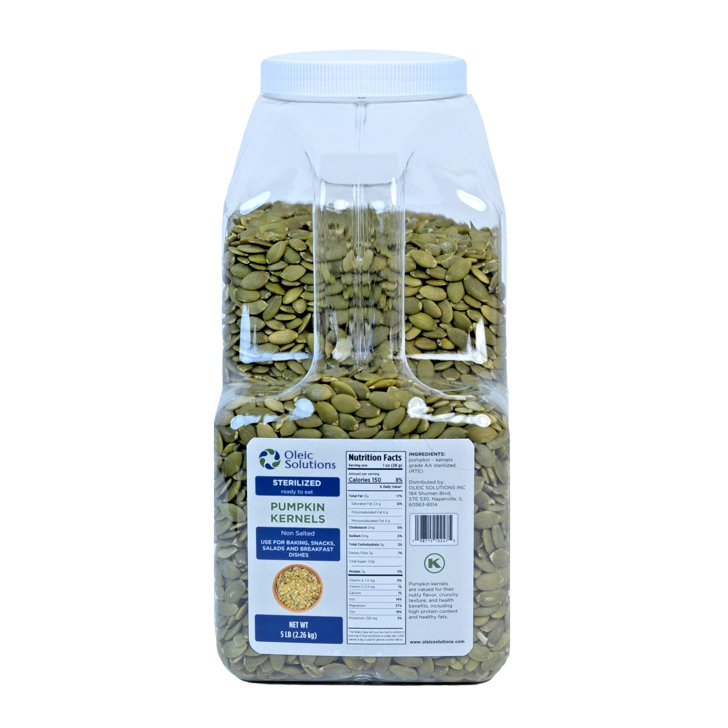 Oleic Solutions Pumpkin Kernels Pepitas 5LB – Sterilized,Ready to eat,Not Salted