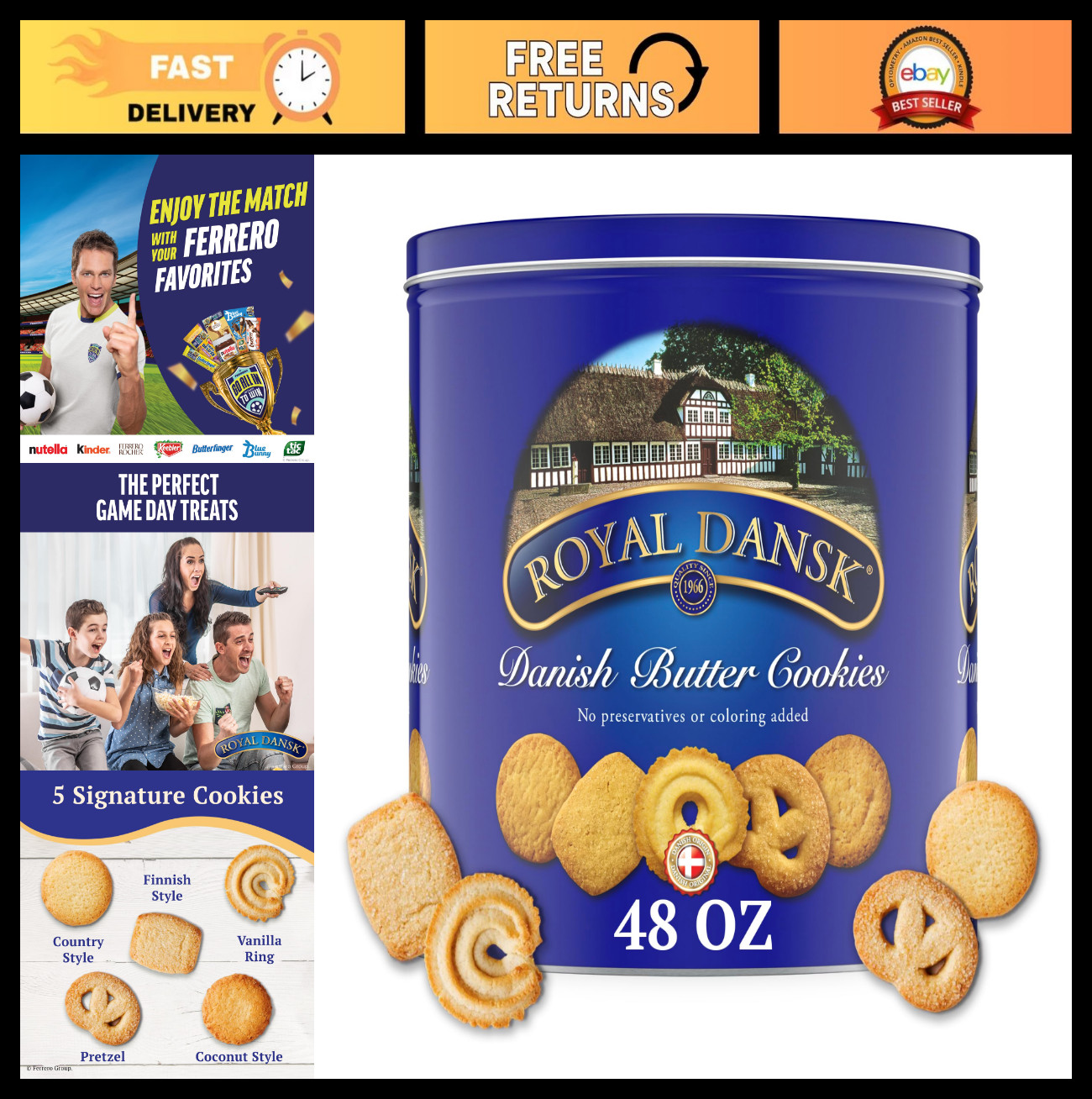 Danish Butter Cookies 48oz Tin – Traditional Assortment, Real Butter, Perfect fo