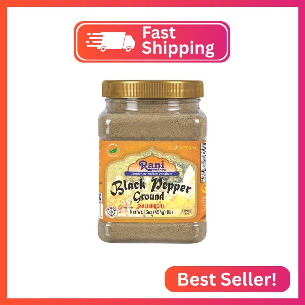 Rani Black Pepper Fine Powder 80 Mesh 16oz (1lb) 454g PET Jar ~ All Natural | Ve