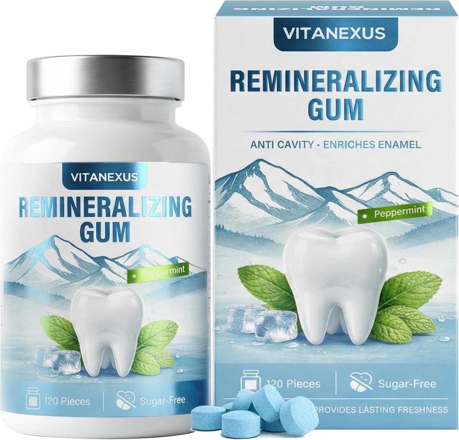 Nano Hydroxyapatite Gum 120ct Sugar Free Mint Enamel Repair Plastic Free Natural
