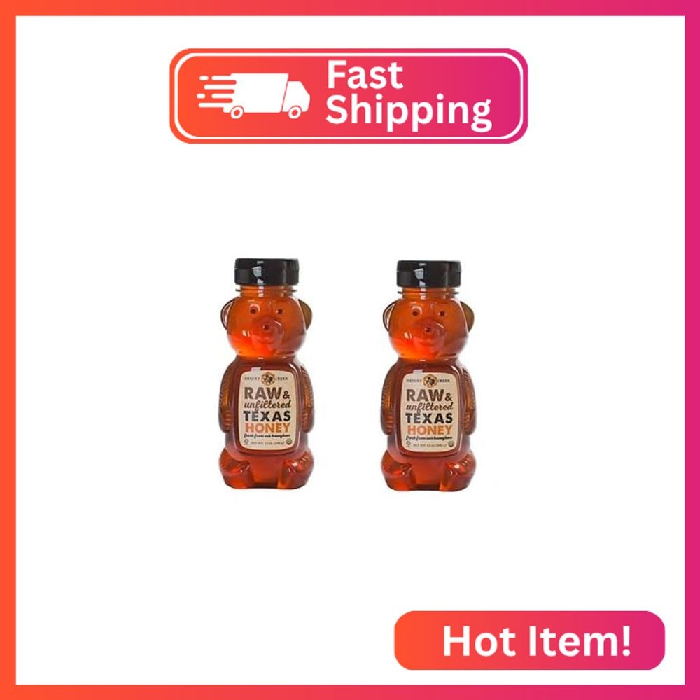 Pack of Two 12 oz. Honey Bears Raw, Unfiltered, Unpasteurized Texas Honey by Des
