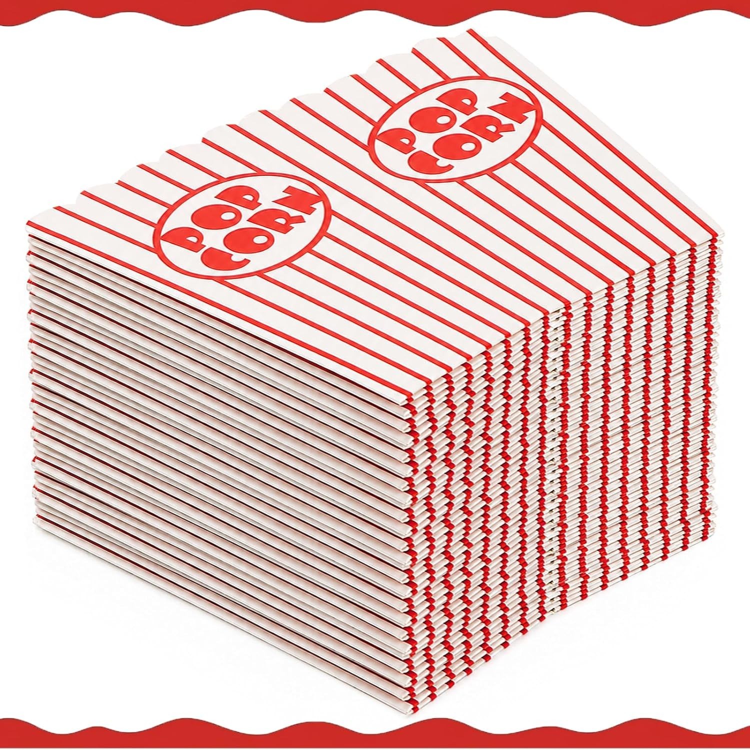 Portable Red and White Striped Popcorn Containers 100 Count for Celebrations