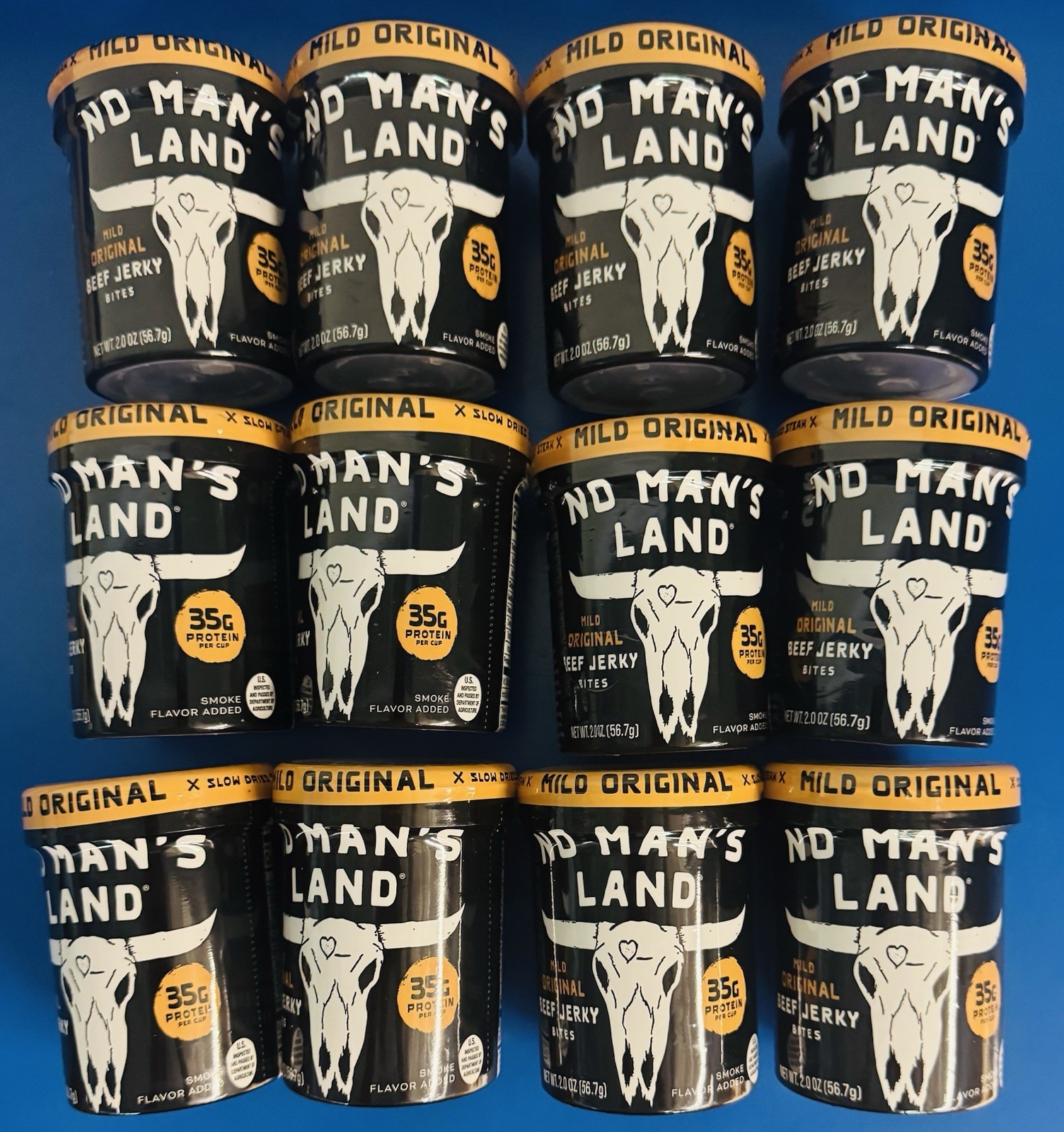 (12) No Mans Land Mild Original Beef Jerky Bites Cups 2oz. Bulk Lot BB: 03/27