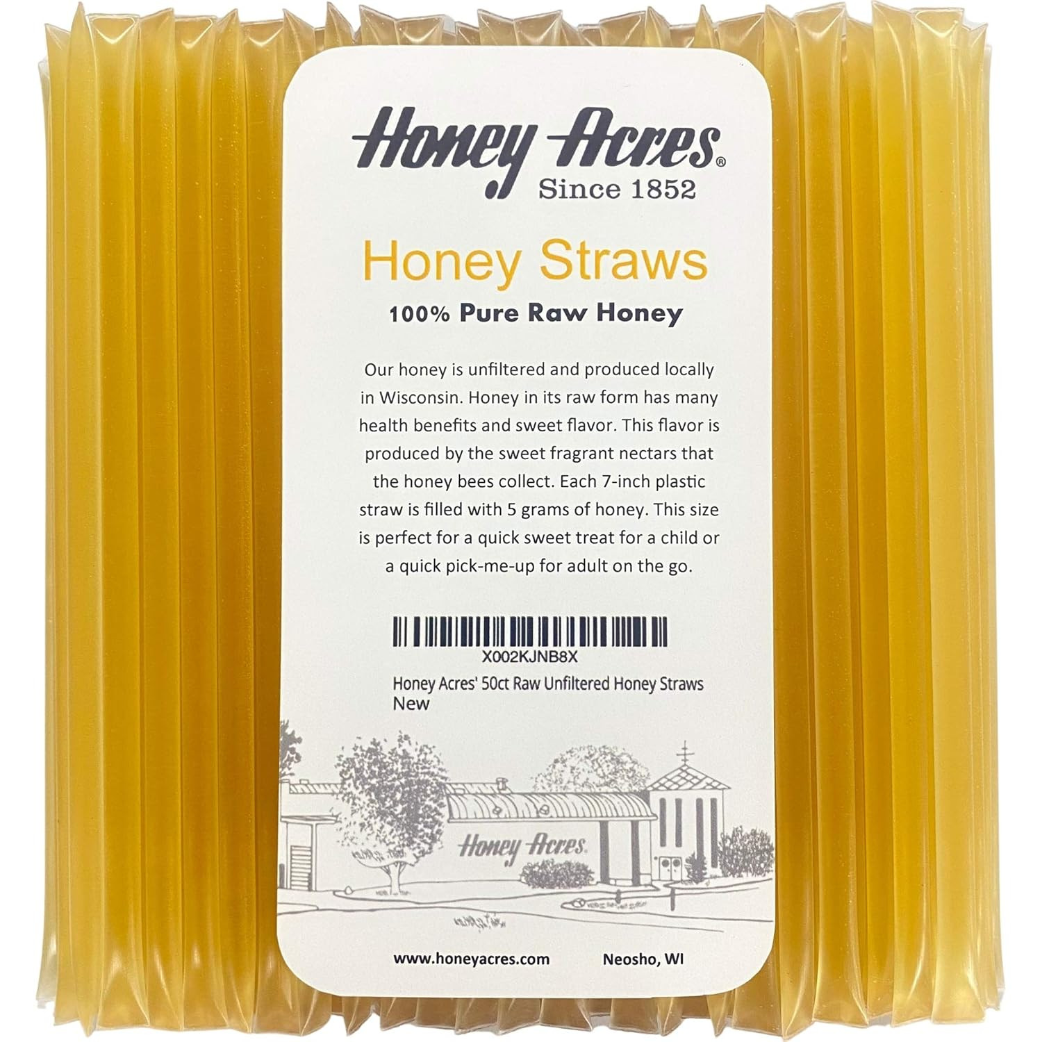 ‘ Raw Unfiltered Honey Straws – USA Honey Sticks (Clover, 50 Count)
