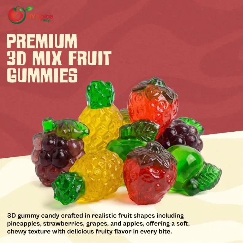 3D Gummy Fruit Mix Candy | Soft Chewy Fruity Assorted Gummies | Sweet Treat