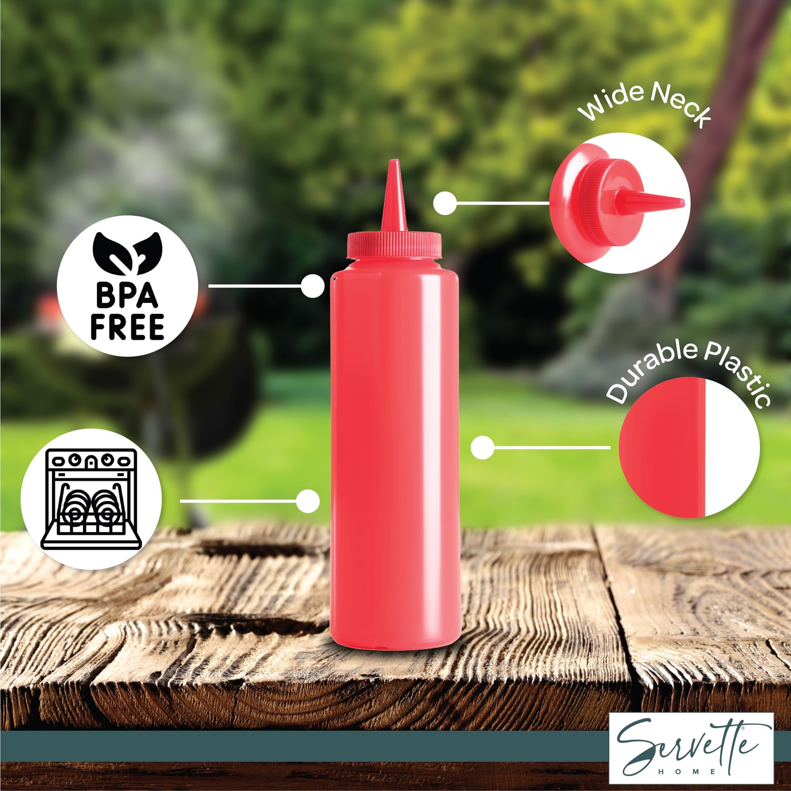 Servette Home Refillable Squeeze Bottles for Ketchup 14 ounces, Red Yellow