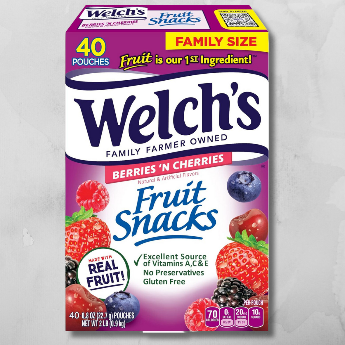 Welch’s Fruit Snacks, Berries ‘n Cherries, 0.8 oz (Pack of 40)