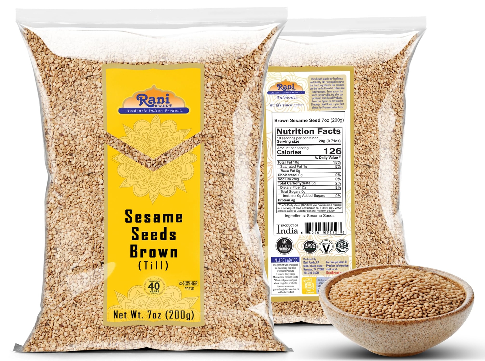 Rani Sesame Seeds Whole Brown, Raw (Till) 7oz (200gm)