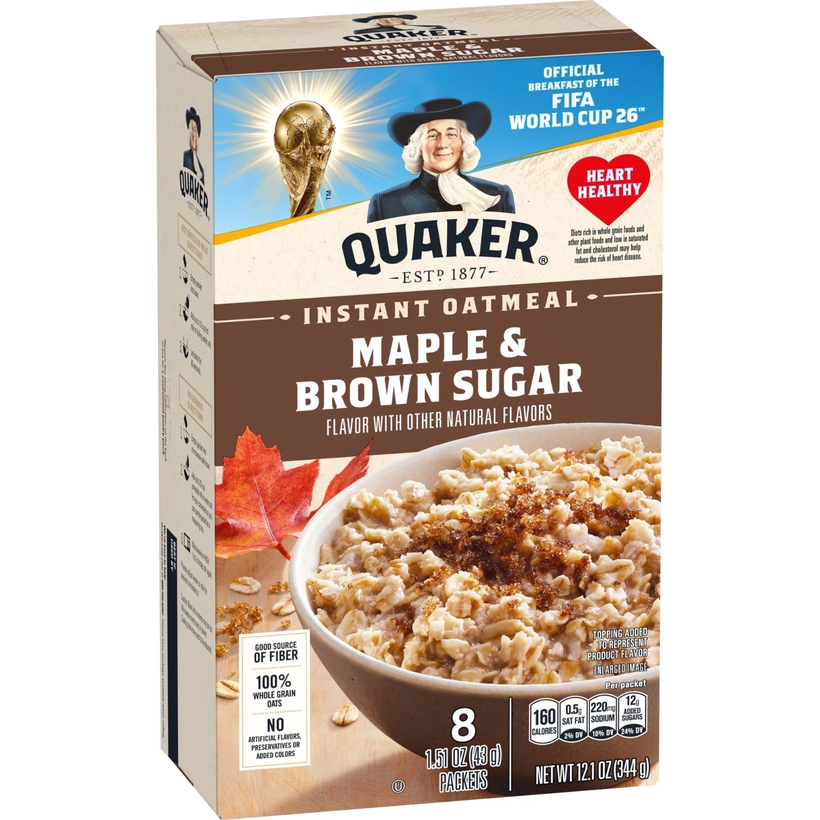 QUAKER Maple & Brown Sugar Instant OATMEAL Whole Grains – 12.1 oz Box – 12 PACK