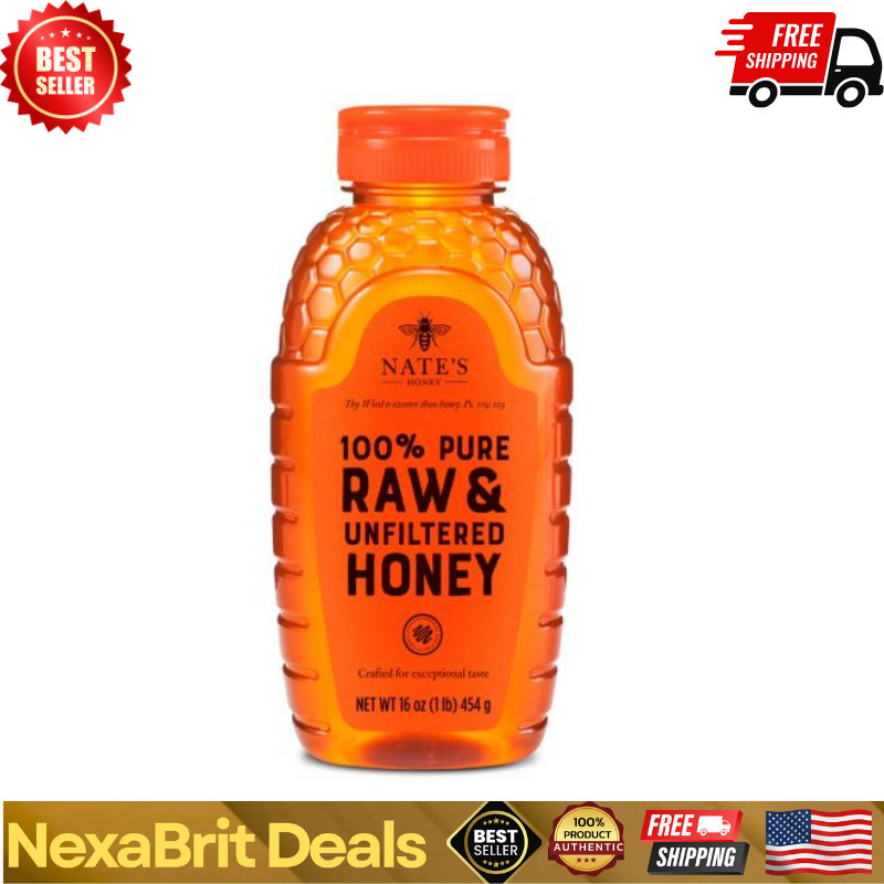 Nate’s Honey: 100% Pure, Raw and Unfiltered Honey – 16 fl oz Bottle
