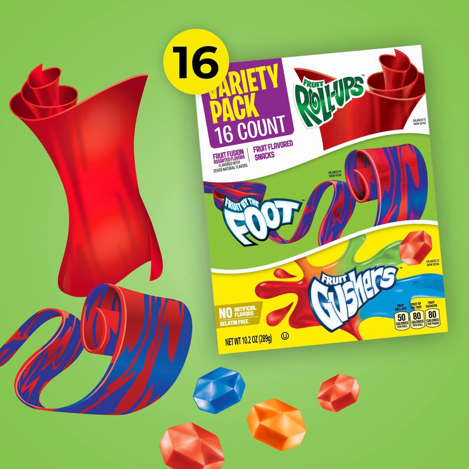 Fruit Roll-Ups, by the Foot and Gushers 16 Count (Pack of 1)