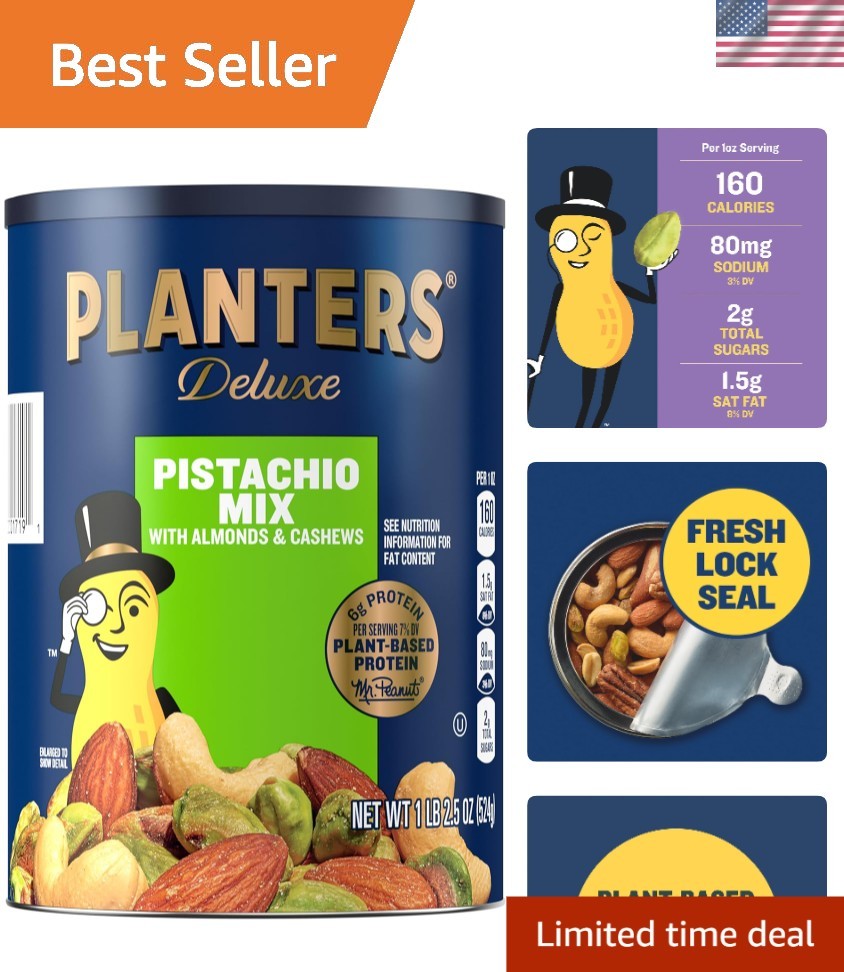 18.5 oz Gourmet Mixed Nuts: Pistachios, Almonds & Cashews in Resealable Canister