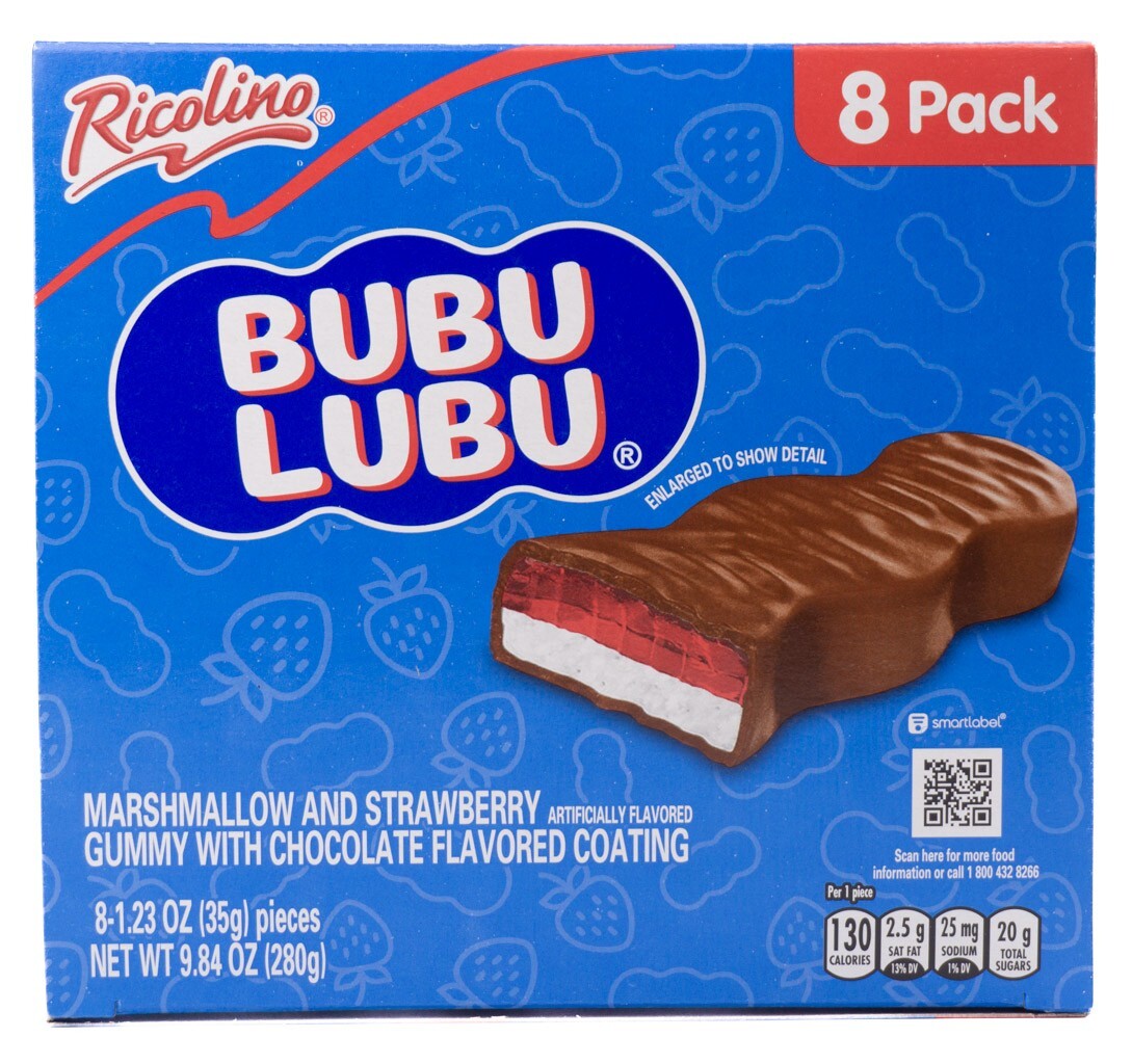 Bubulubu Ricolino Marshmallow & Strawberry Gummy Mexican Chocolate 8 Pieces