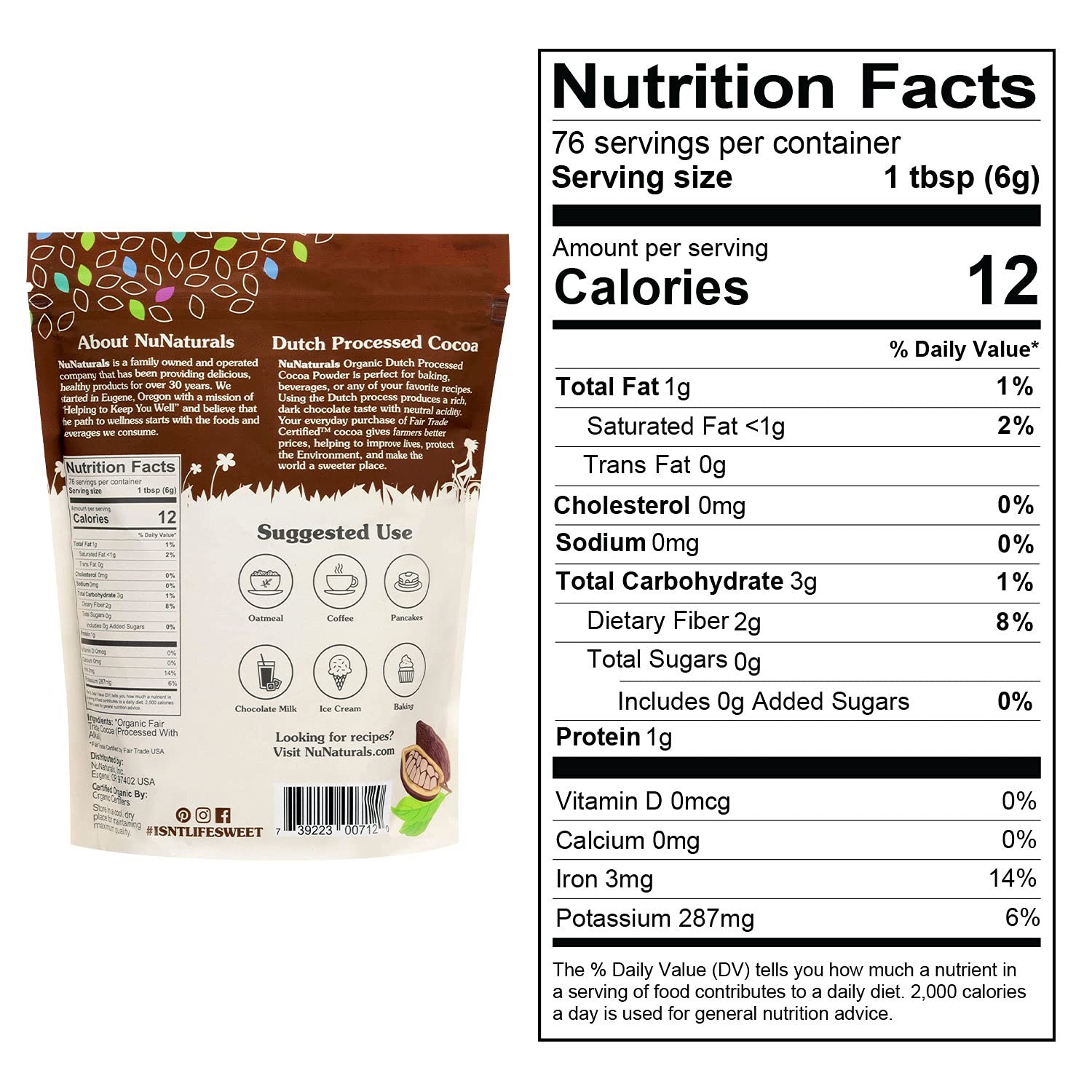 Cocoa Dutch Process Organic Fairtrade Certified 10-12%, 1 lb 2 Pack