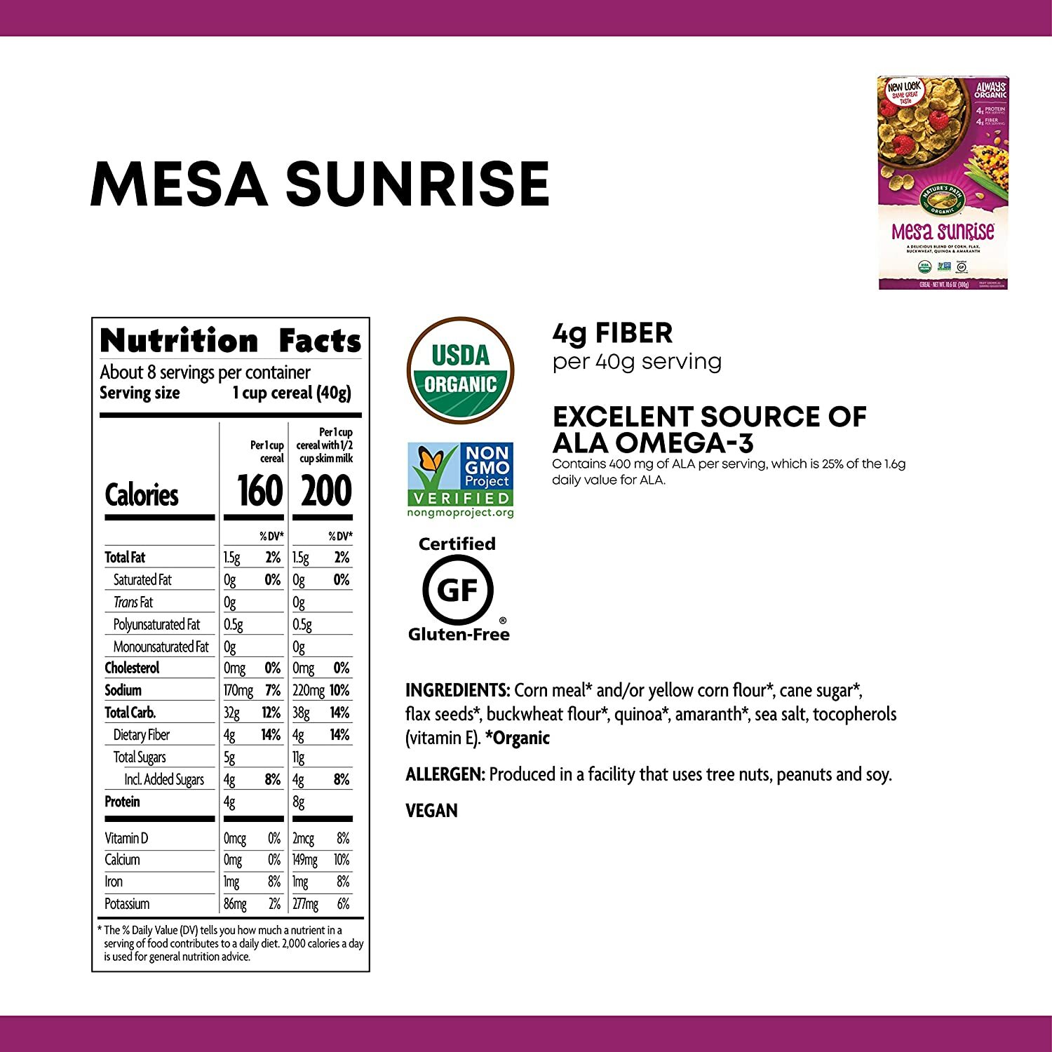 2 PACK Nature’s Path Organic Mesa Sunrise Cereal 26.4 Bags