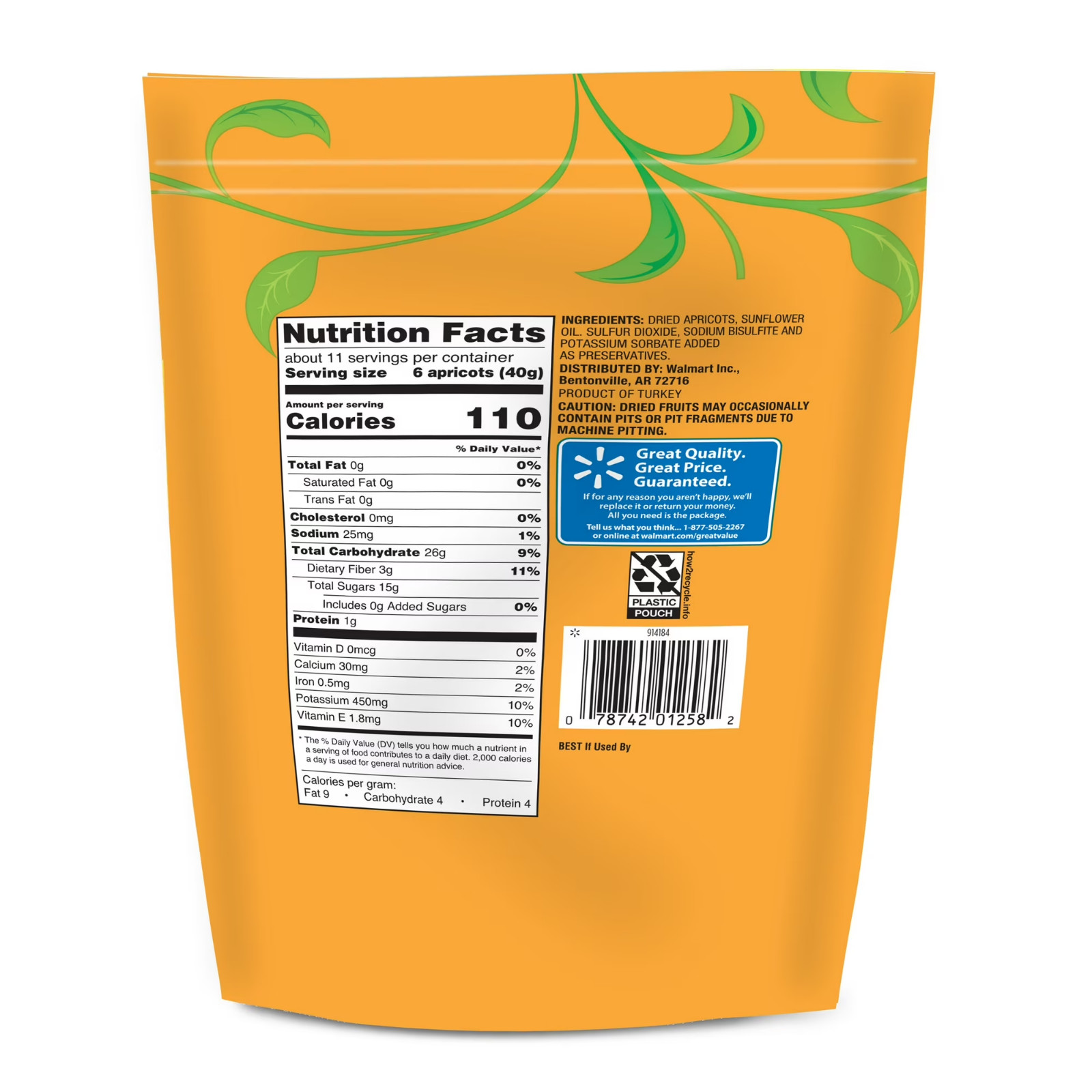 New Great Value Dried Apricots, 16 Oz Free Shipping New