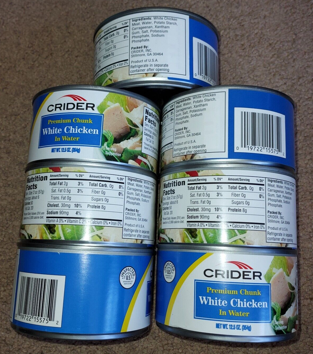 14 LARGE 12.5 oz cans Crider Premium Cooked Chunk White Chicken in Water