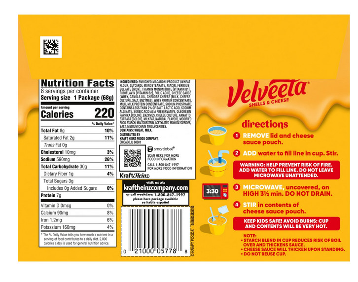 Velveeta Shells and Cheese Original Macaroni and Cheese Cups Easy Microwaveable