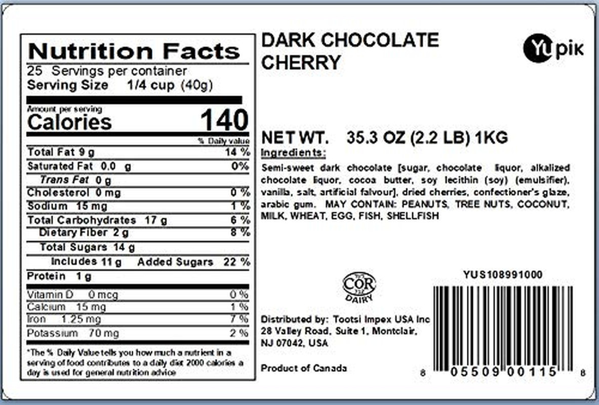 Dark Chocolate Covered Cherries, 60% Cacao, 2.2 Lb (35.2 Oz), Kosher, Dried Frui