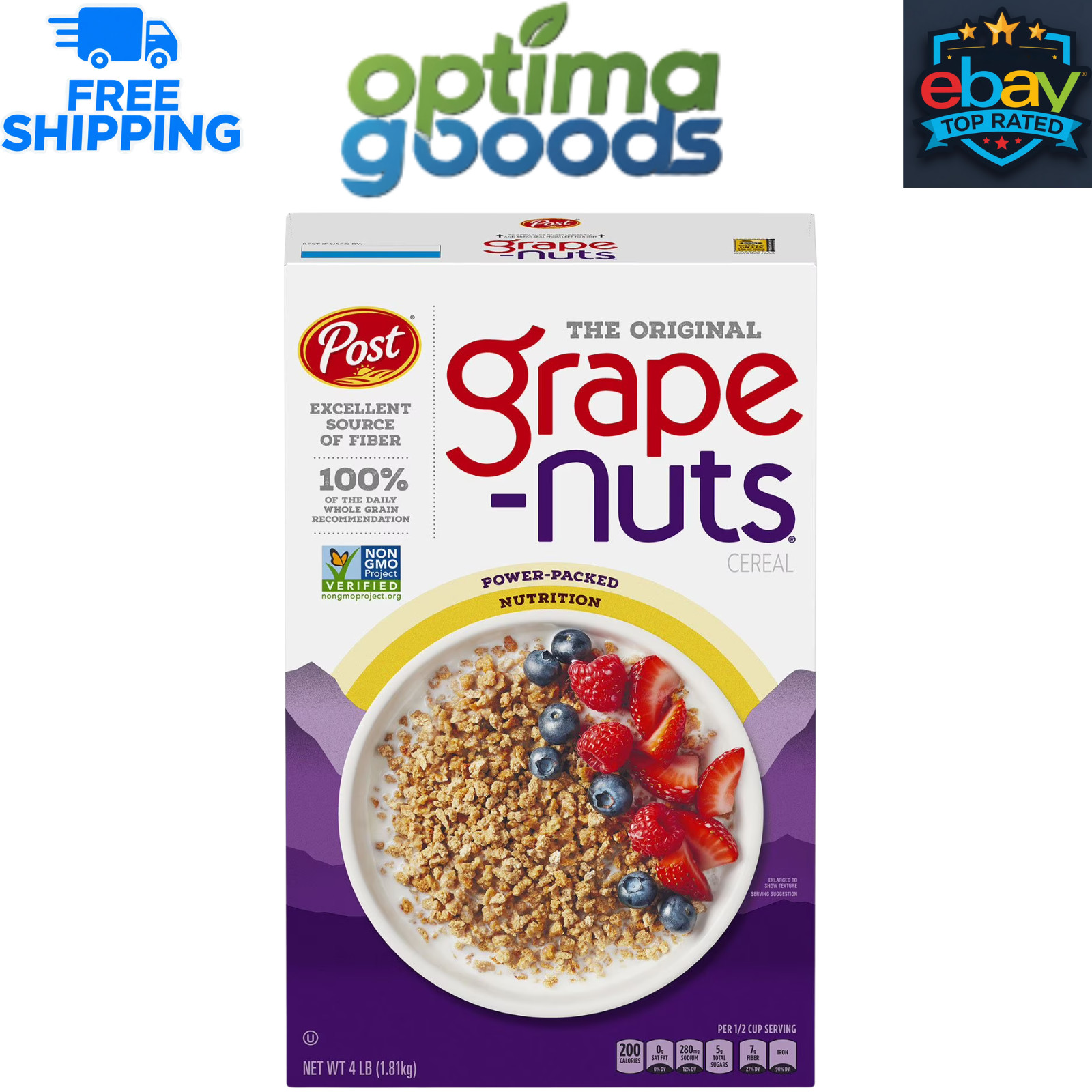 Grape Nuts Original Cereal 64 oz | Non-GMO, High Fiber, Whole Grain Bulk Box.