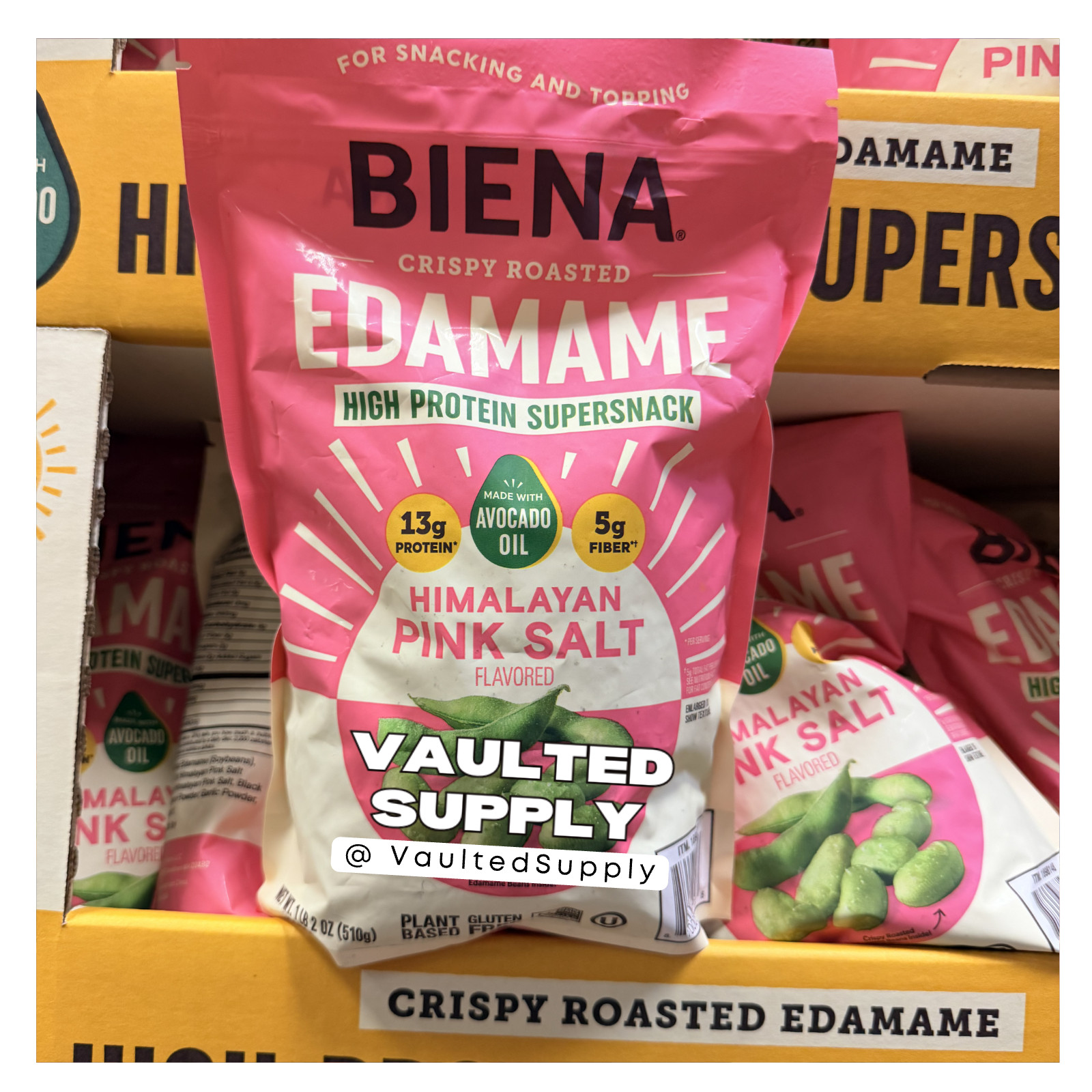 Biena Crispy Roasted Edamame 4 Pack Himalayan Pink Salt 18oz High Protein Snack