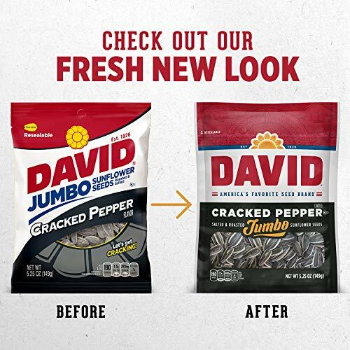 DAVID Roasted Salted Cracked Pepper Jumbo Sunflower Seeds 5.25 oz [12-Bags]