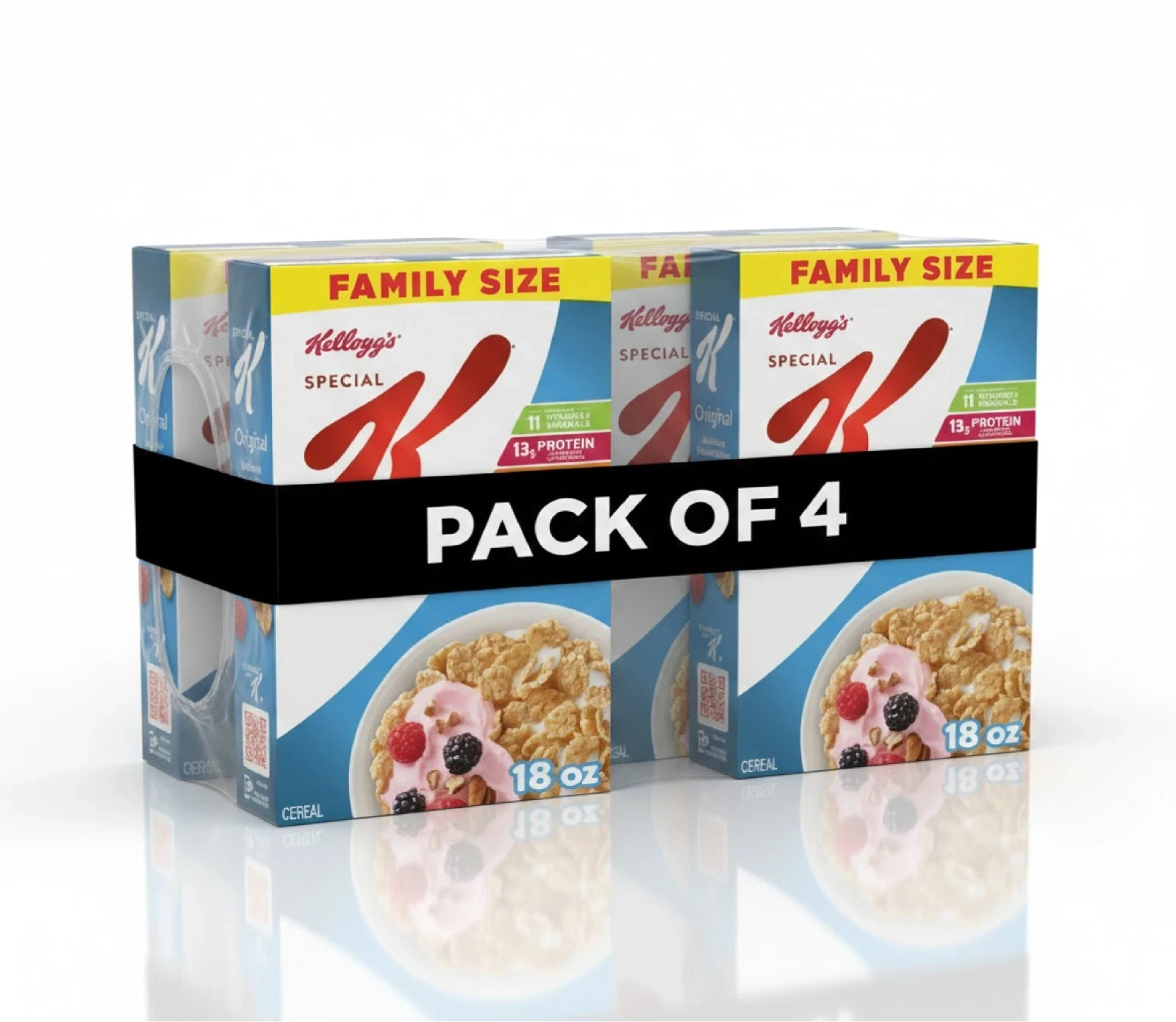 Special K Cold Breakfast Cereal, 11 Vitamins and Minerals, 13g Protein, (4 pack)