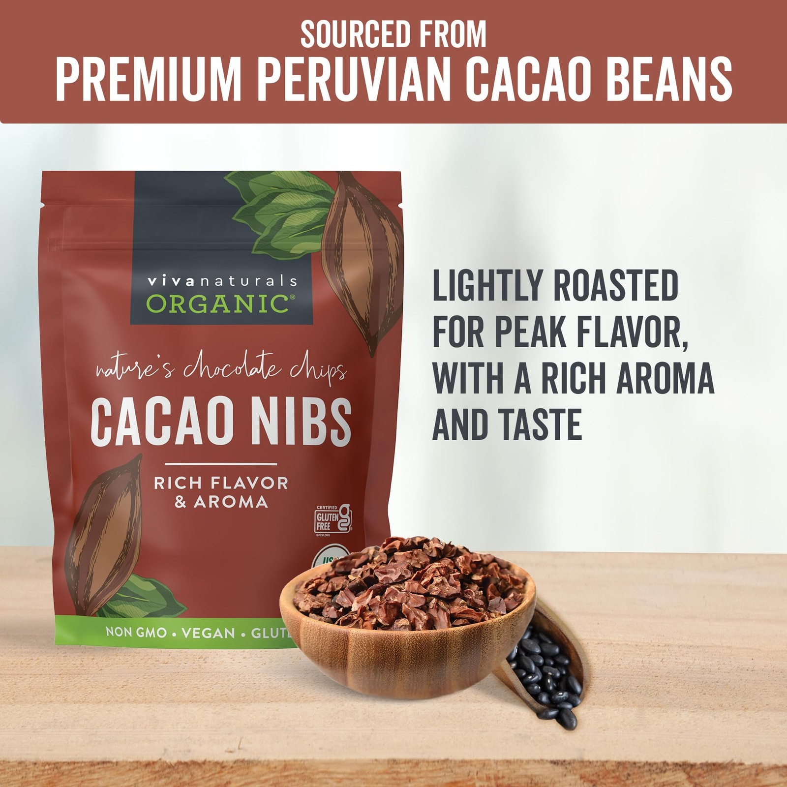 Organic Cacao Nibs, 2 lb Bag (907g) – Keto Friendly and Vegan Unsweetened Chocol