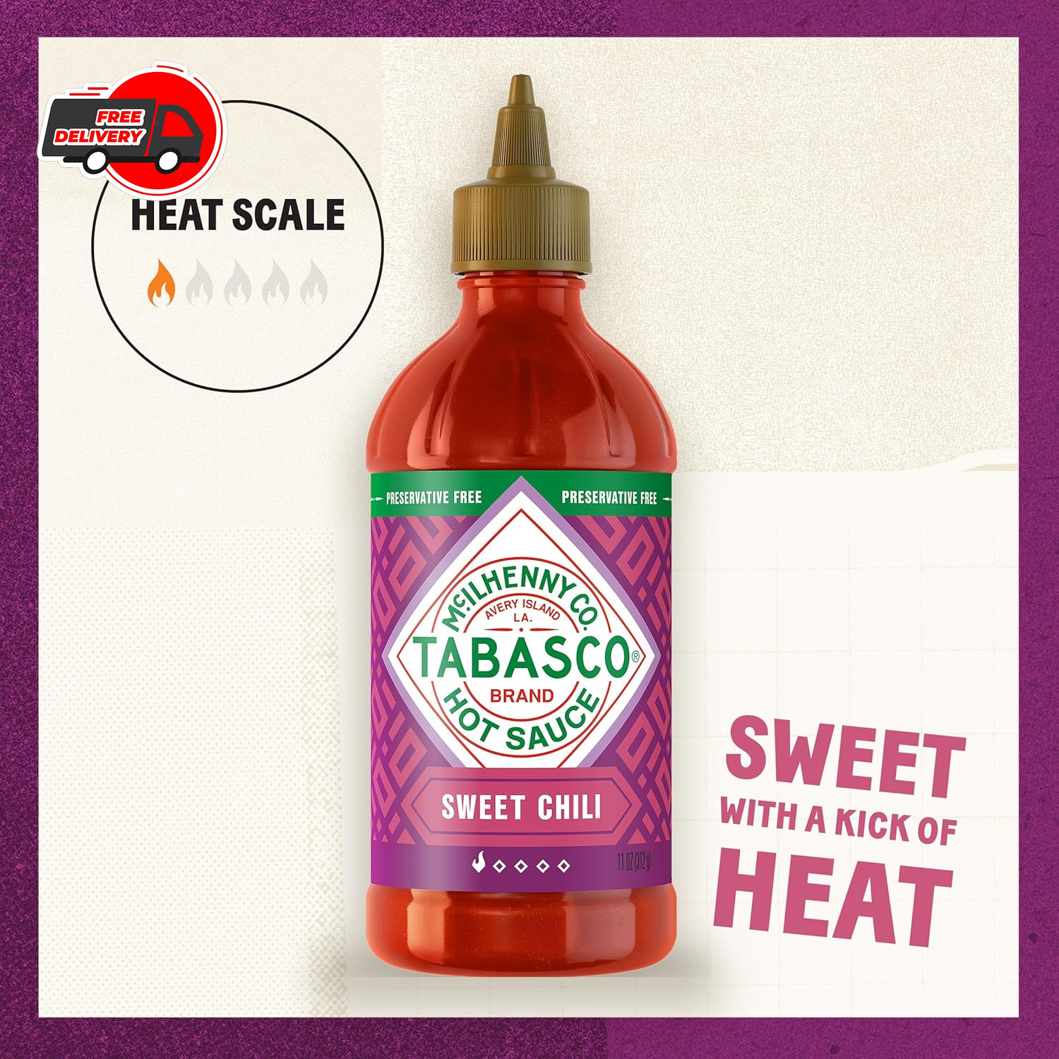 TABASCO® Sweet & Spicy Sauce – Mild Heat, Easy Squeeze Bottle, 11oz