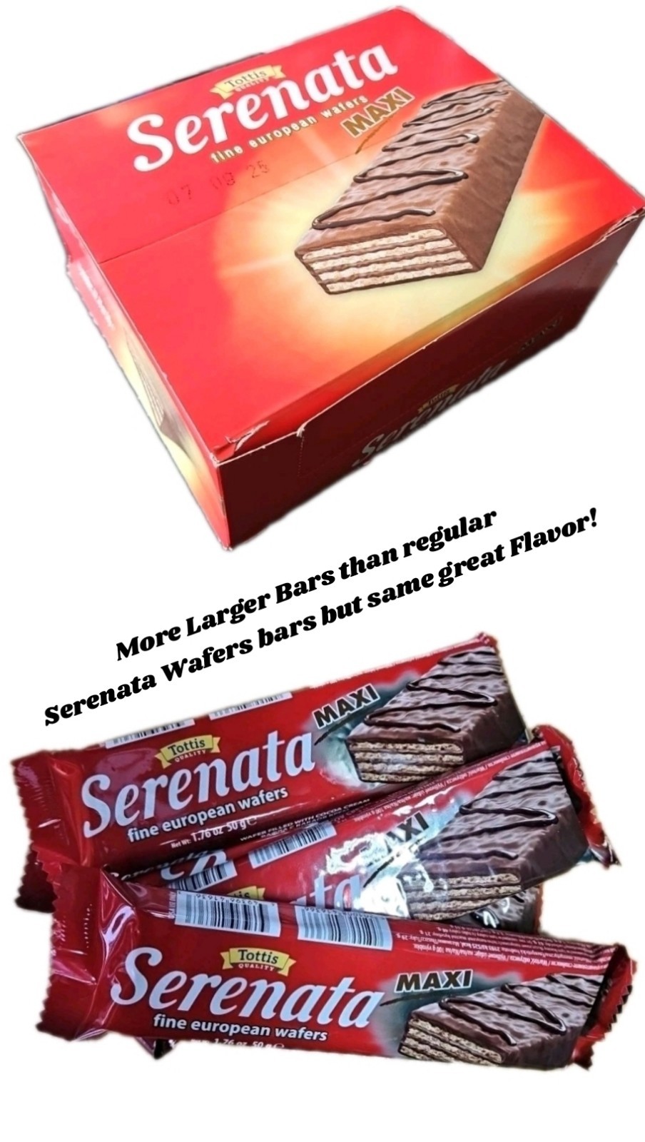 SERENATA MAXI VANILLA & CHOCOLATE EURO WAFER GREEK CHOCOLATE 15 LARGE BARS-1.76