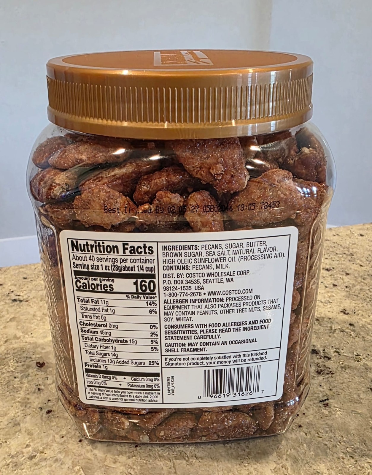Kirkland Signature Praline Pecans 40 oz Sweet Coated Fancy Pecans Snack 2.5 lb