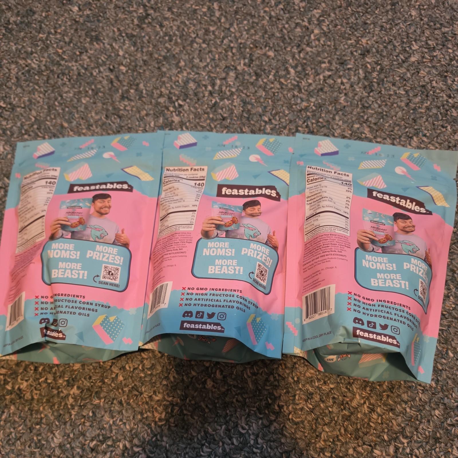 3 Pack RARE Mr Beast Feastables CHOCOLATE CHIP Cookie *Discontinued Collectable*