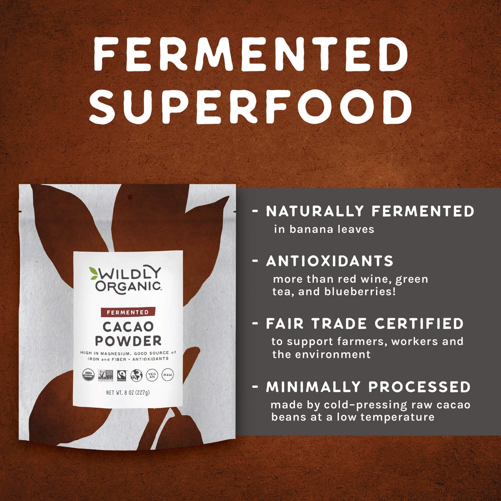 Premium Organic Raw Cacao Powder 8 Ounce Fair Trade Non GMO Gluten Free