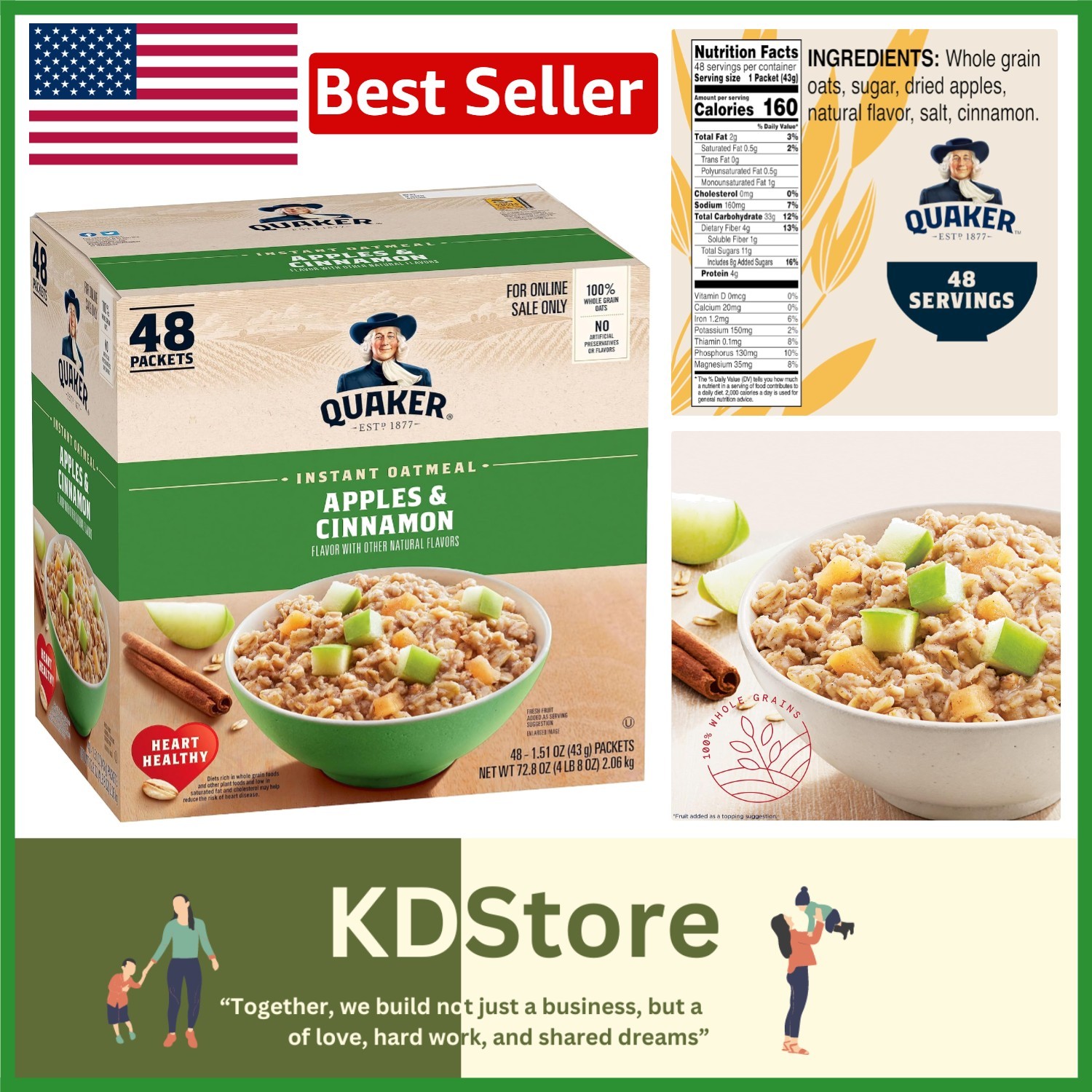 Instant Oatmeal – Apples & Cinnamon – 48 Packets of Whole Grains Delight!