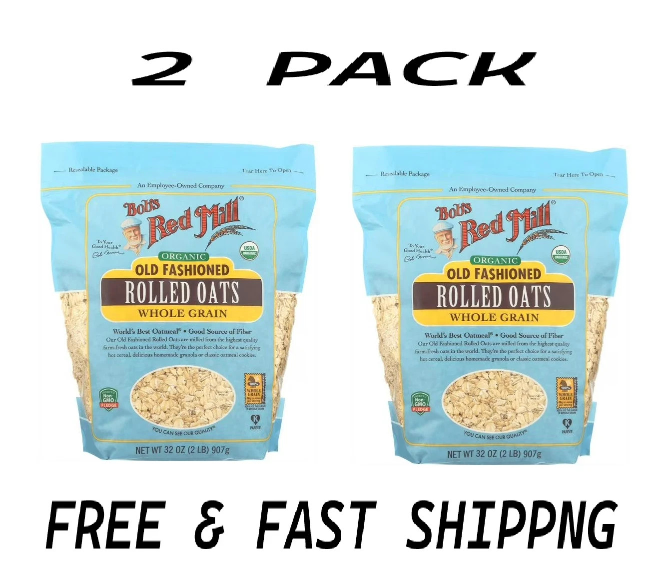 Bob’s Red Mill, Old Fashioned Rolled Oats, Organic, 32 oz (2 PACK)