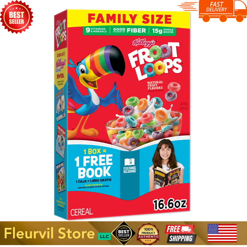 Kellogg’s Froot Loops Cereal Family Size 16.6 oz Breakfast Whole Grain