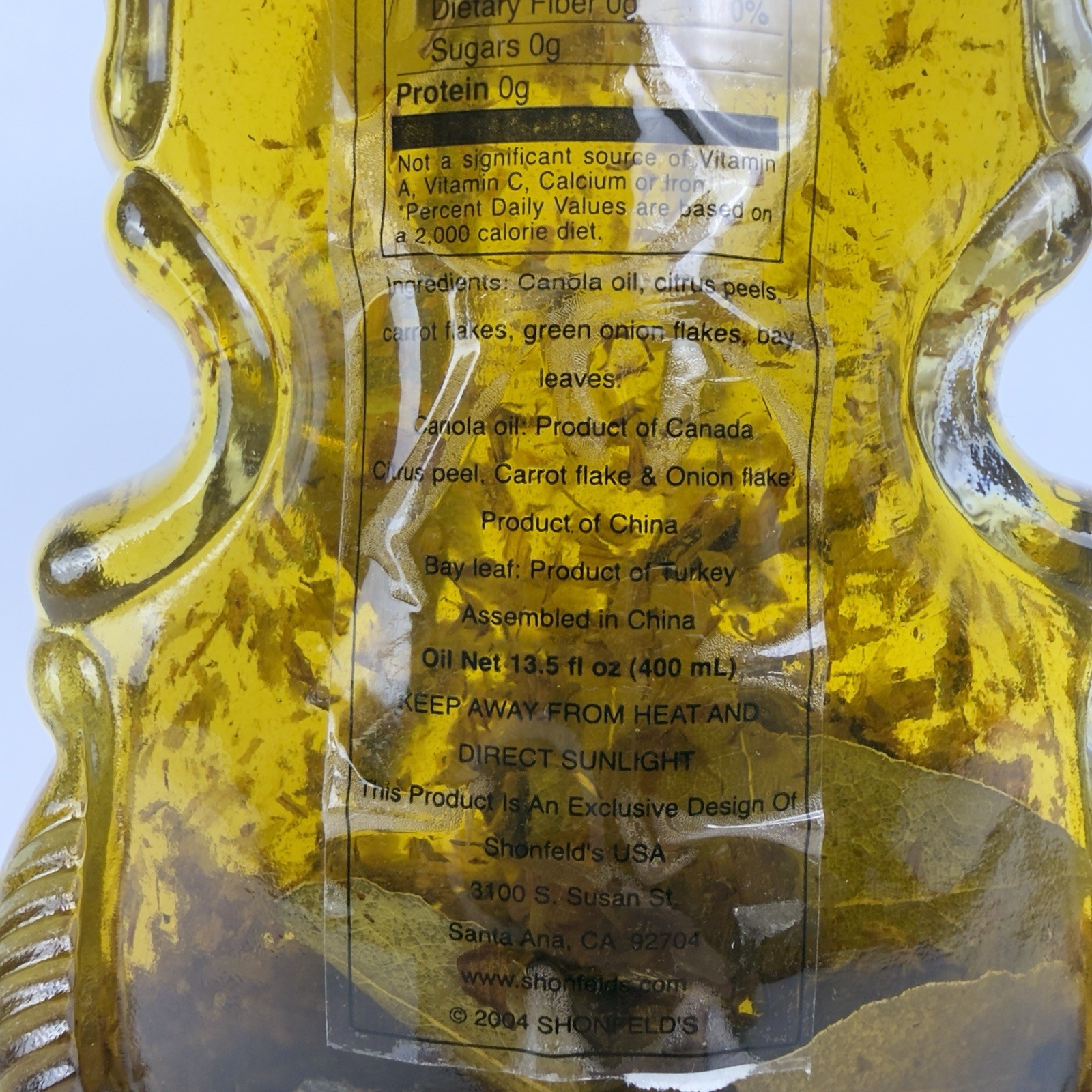 Vintage Shonfelds Citrus Bay Leaf Infused Vegetable Oil Glass Guitar Bottle
