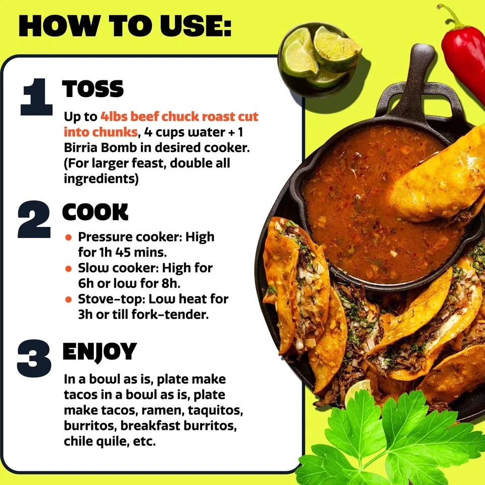 EZ Bombs Birria Bomb Seasoning, 1 Pack, Authentic Mexican Spice Mix for Tacos.