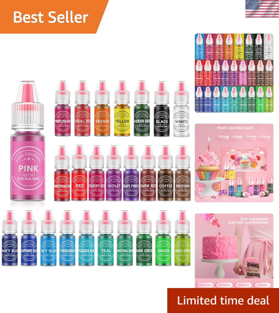 26 Vibrant Food Coloring Set – Non-Toxic Liquid Dyes for Baking & Decorating