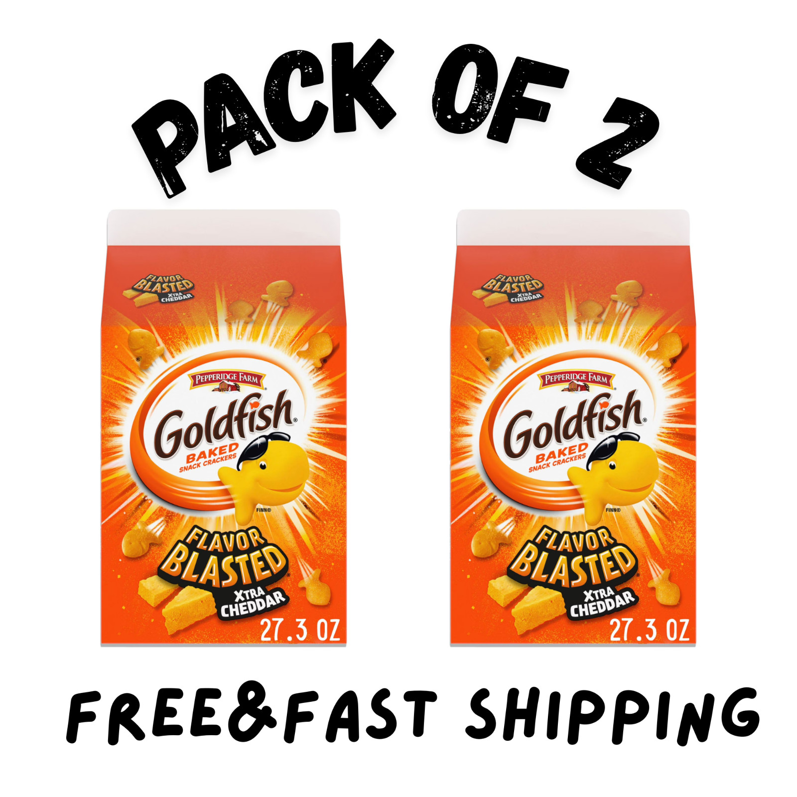 (2 PACK) Goldfish Flavor Blasted Xtra Cheddar Cheese Crackers, 27.3 oz Carton