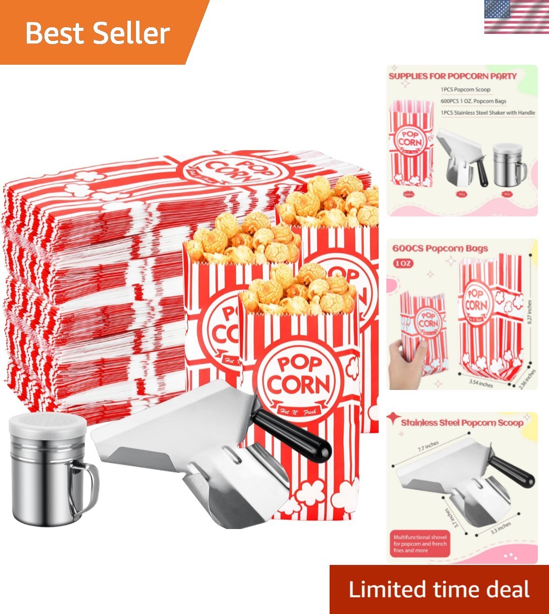 202 Pcs with Popcorn Scoop and Salt Shaker,1 oz Small Pop Corn Bags Individua…