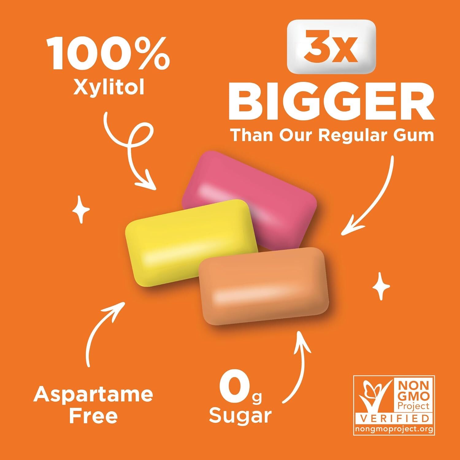 PUR Jumbo Gum | Aspartame Free Chewing Gum | 100% Xylitol, 20 Pieces (Pack of 3)