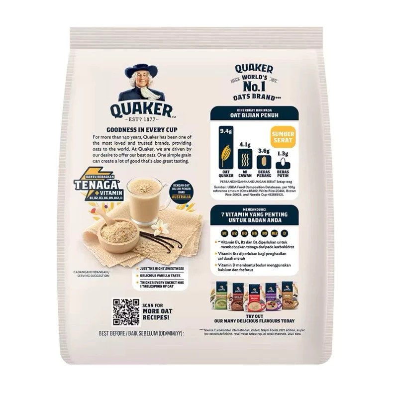 QUAKER 3 IN 1 OAT CEREAL DRINK–MATCHA GREEN TEA & ORIGINAL(BUNDLE OF 2) FREE POS