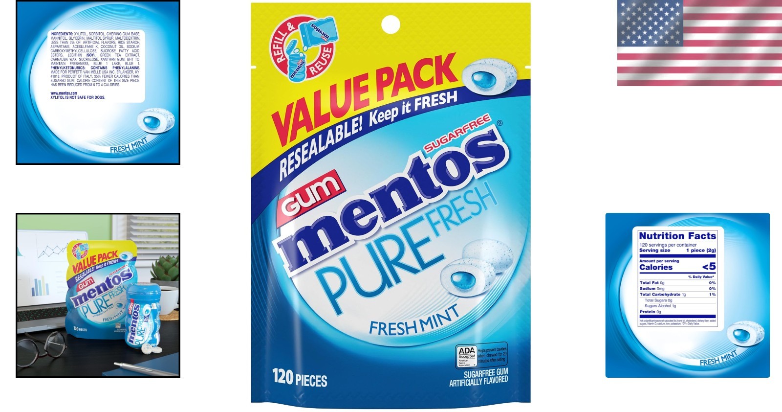 Fresh Mint Sugar-Free Gum – 120 Pieces for On-the-Go Freshness & Dental Care