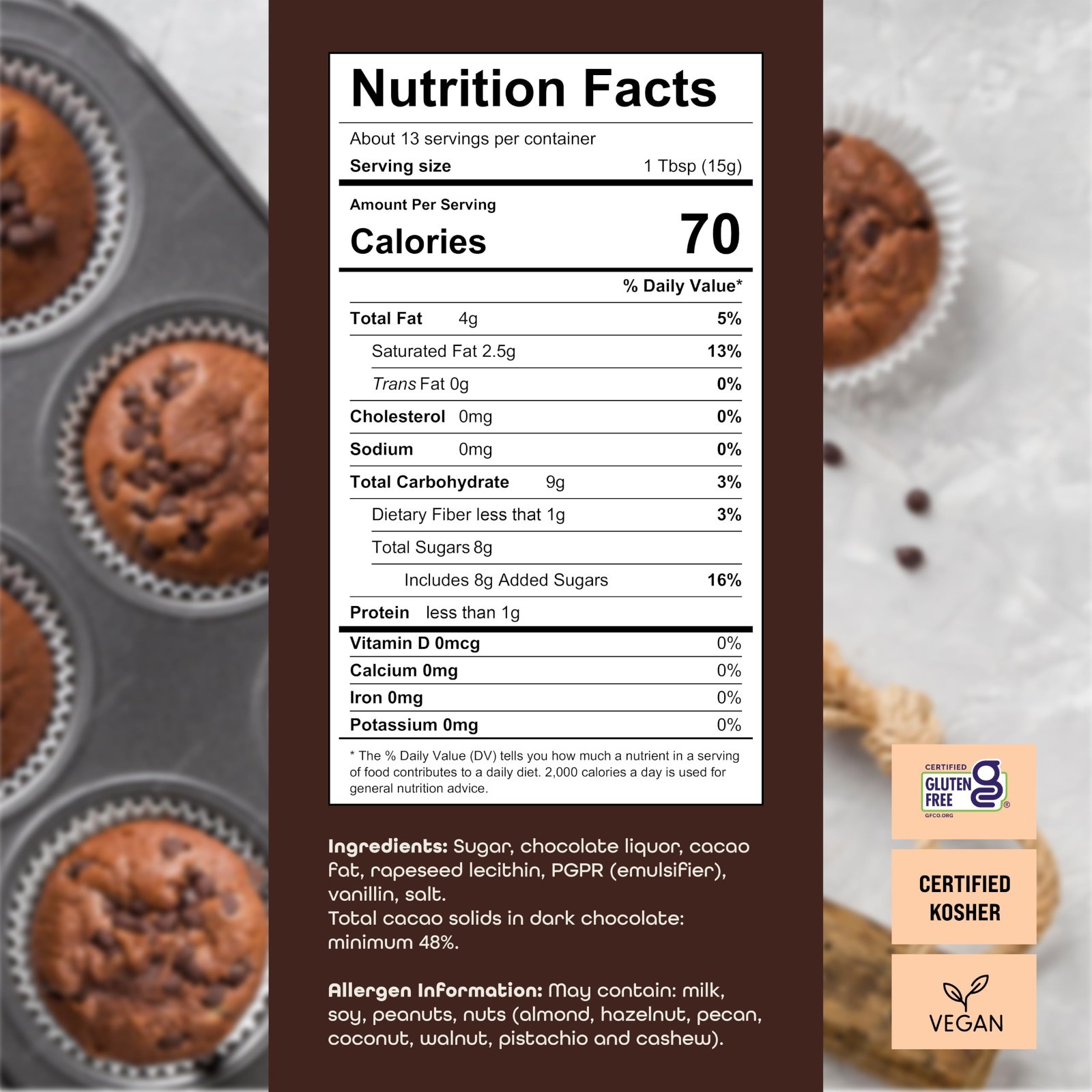 Vegan Dark Chocolate Chips 7.05 oz (2 Pack) | 48% Cocoa | Gluten-Free Baking Tre